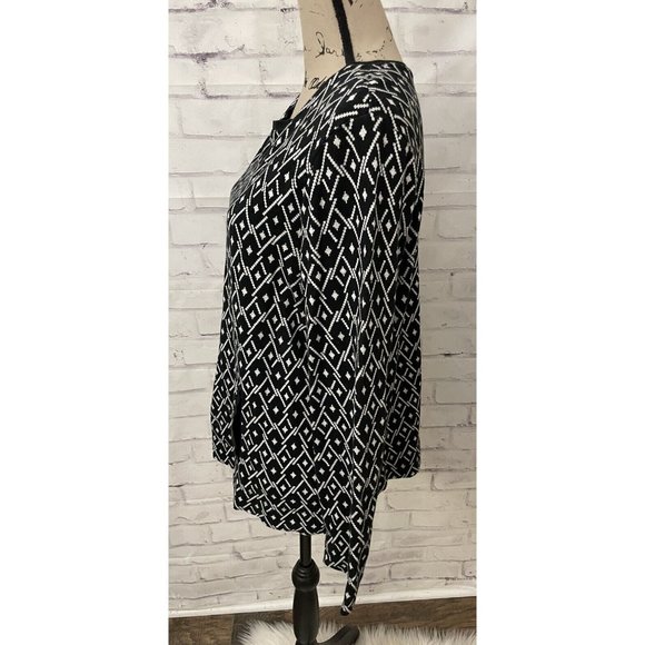 J. Jill Size L Black White Argyle Diamond Print Kangaroo Pocket Sweatshirt - Picture 2 of 8